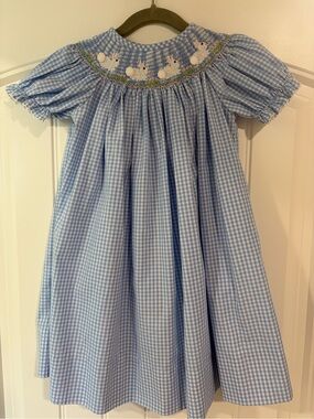 Blue Gingham Smocked Bunny Dress by